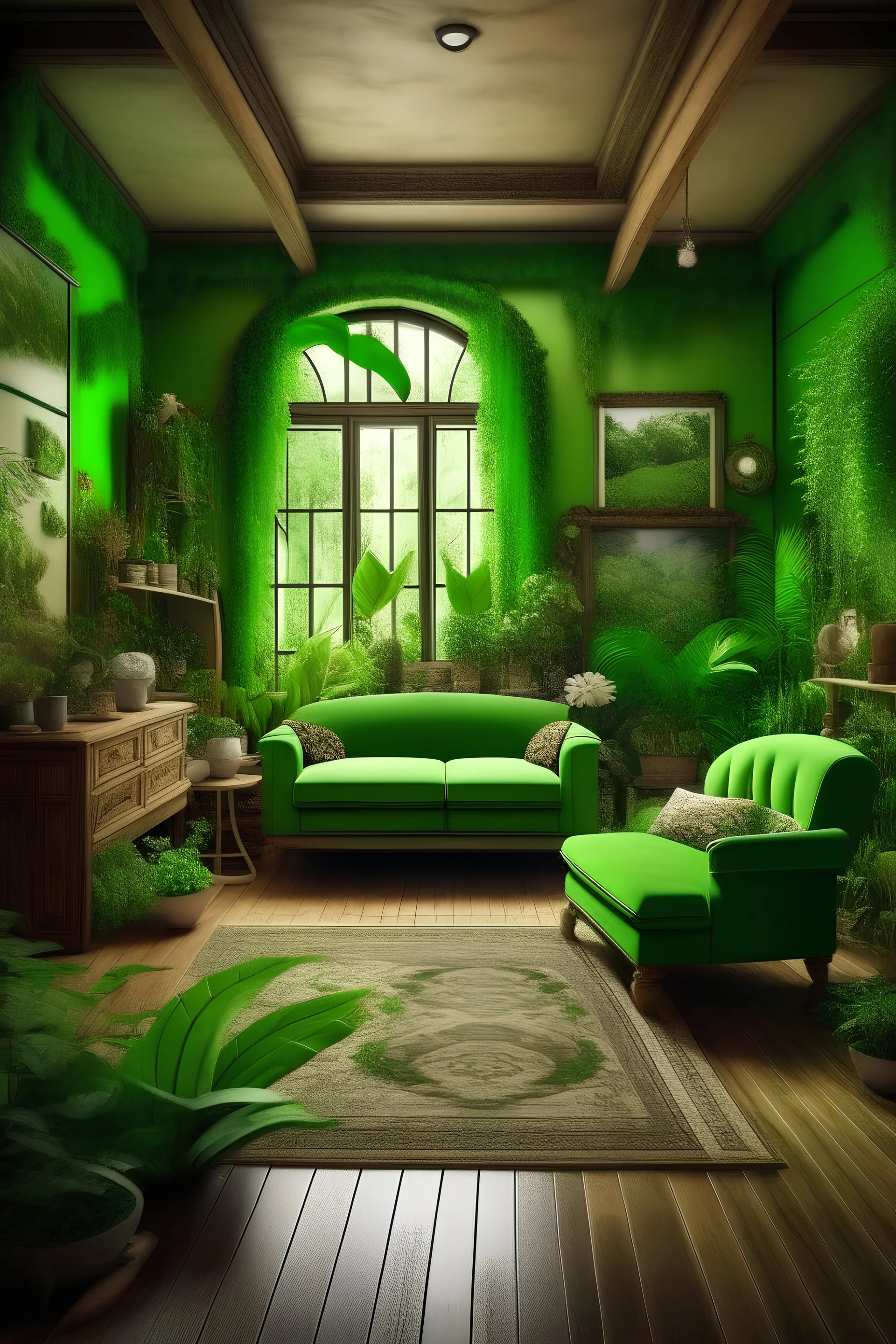 Create an image of a maximalist eco-friendly enviroment