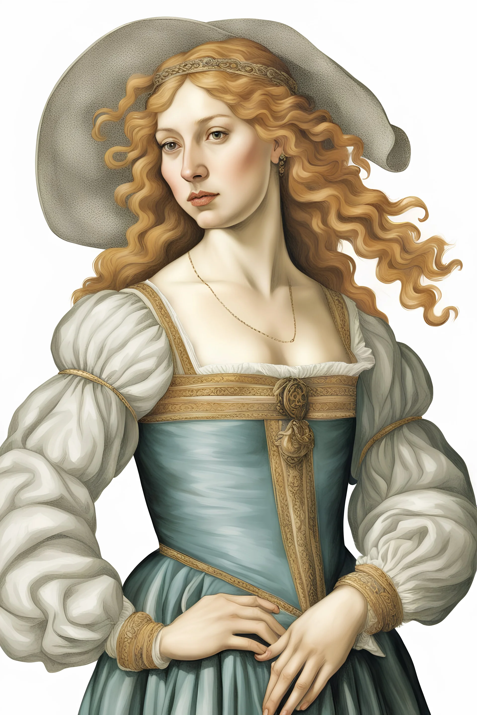 portrait of a renaissance woman full body botticelli style on a white background