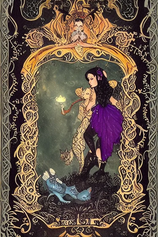 dark fantasy, intricate cover, whimsical with a cat in boots next to a frog with a crown and a translucent glass slipper