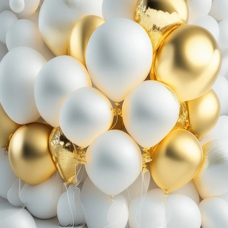 A picture of a bunch of gold and white balloons