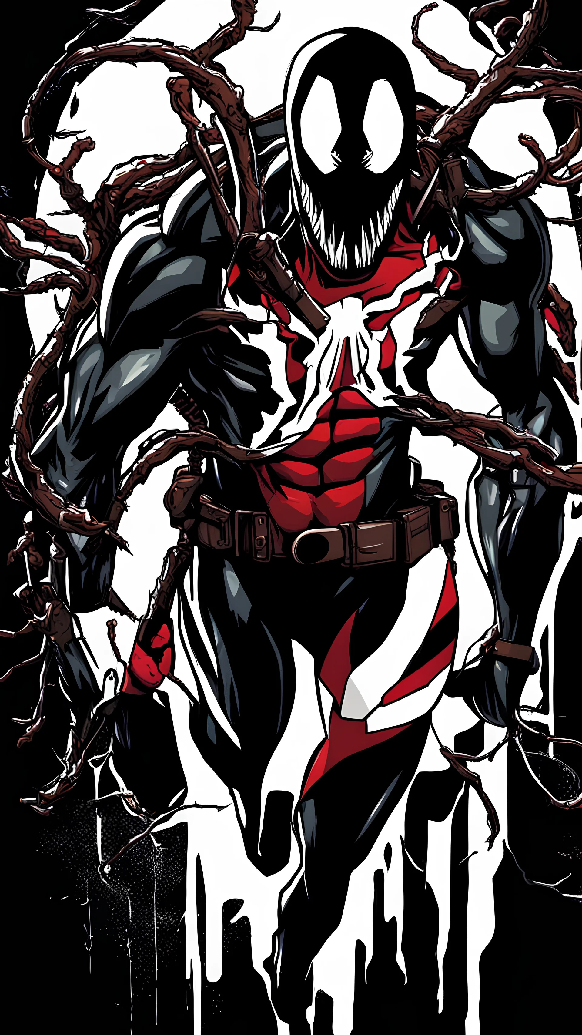 vector art, venom deadpool hybrid, illustration, black background, Vectorstock, flat