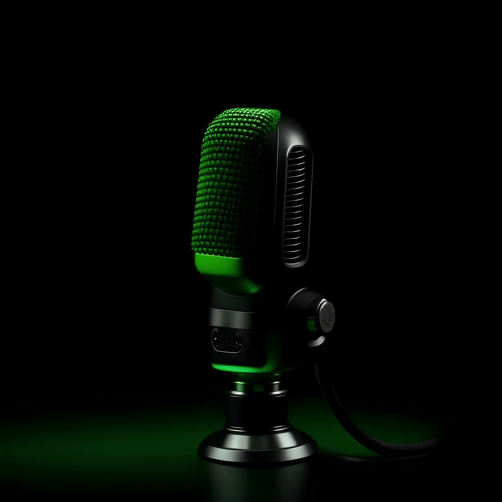 Create small two green microphone and black background