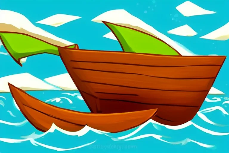 Small wooden ship, drawn in the style of Legend Of Zelda: Wind Waker, on a vast ocean, stylized, colorful, adventurous, no ships nor islands.