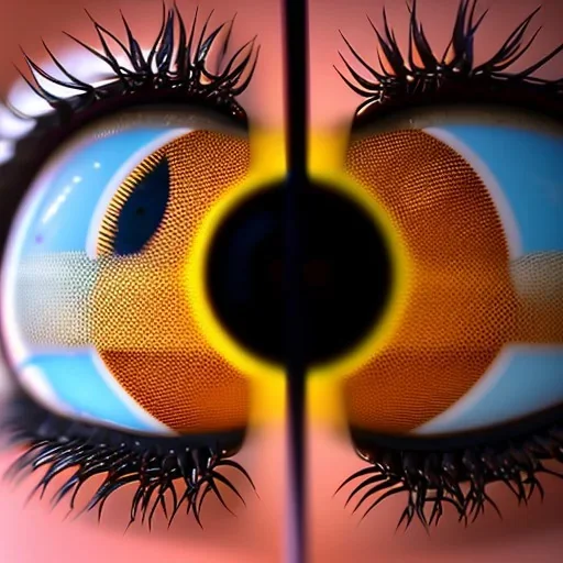 macro photo of fly's eyes with a picture of a flyswatter in each eye