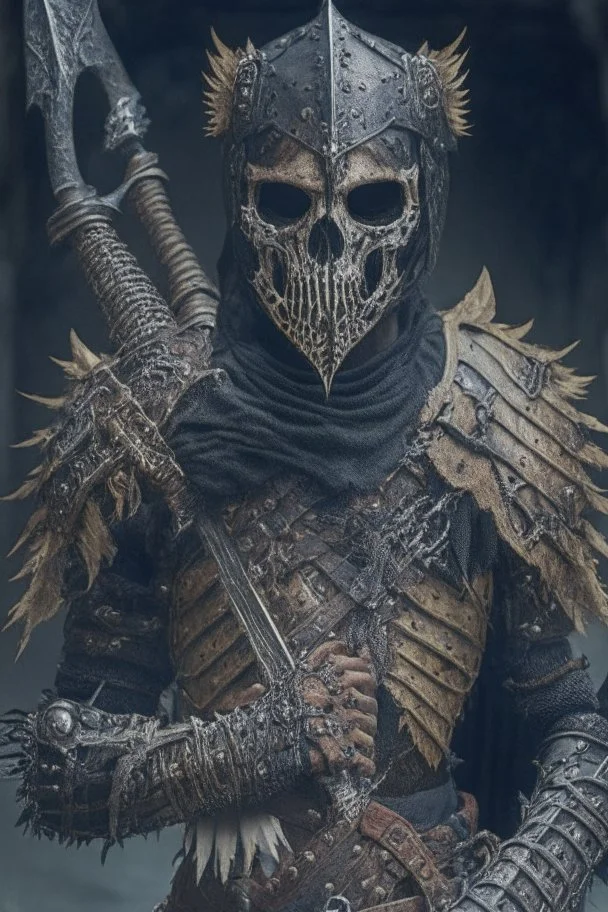 a human bandit with armor made from rib bones