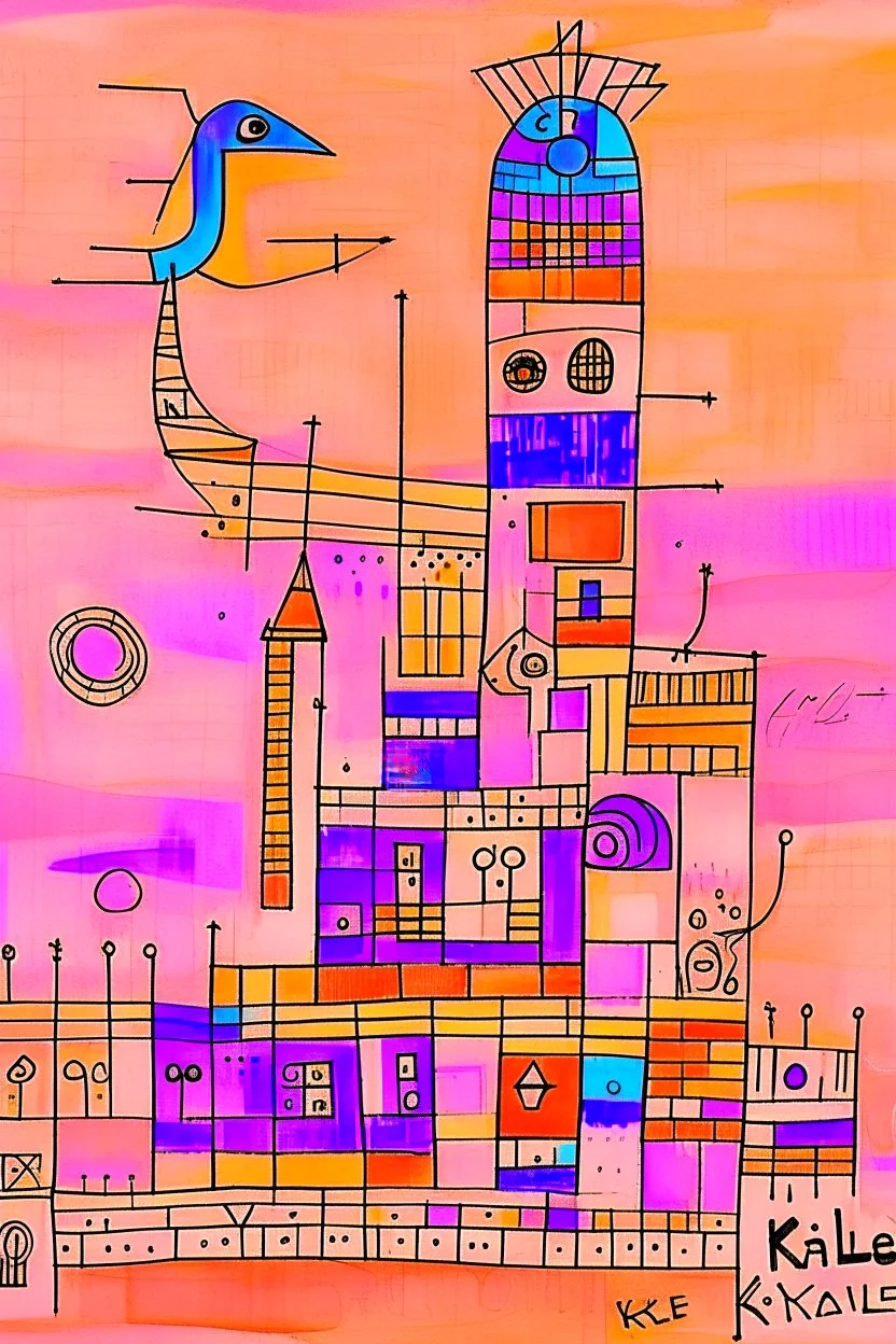 ink transfer in the style of Paul klee the twittering machine