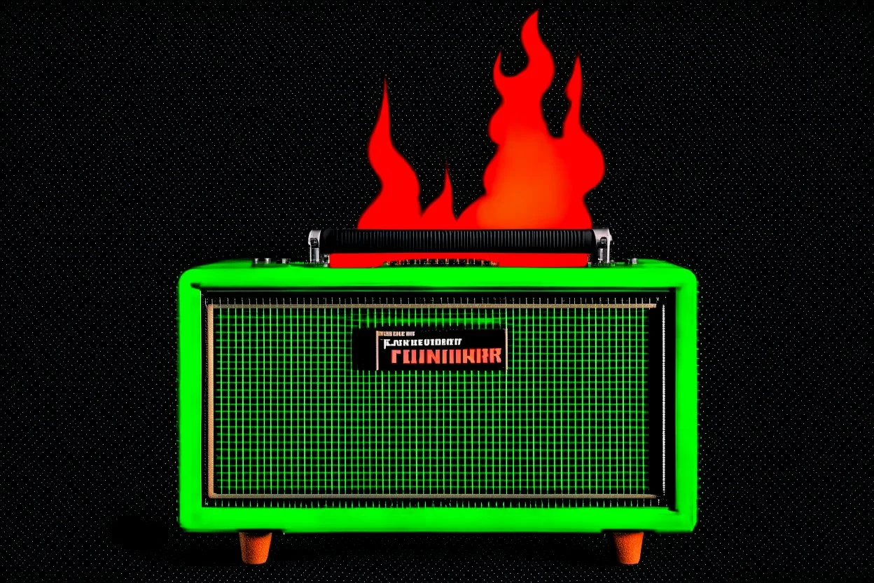 4K. FULL DETAILS. LOGO EMISSION DE RADIO HARDROCK FIRESTARTER TERMINATOR. COULEUR VERT JEUNET