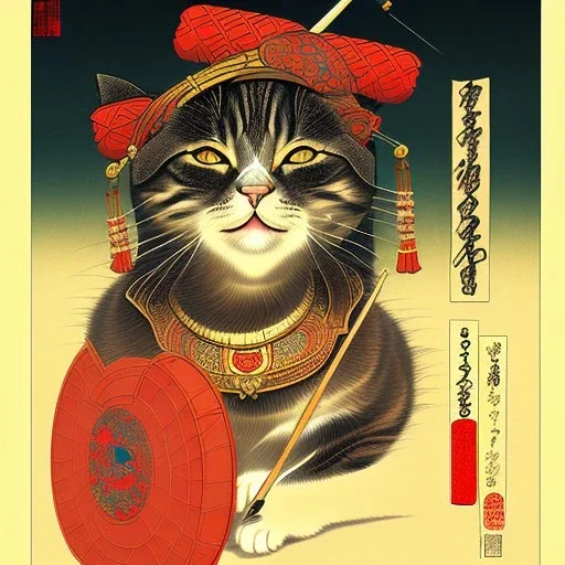 Ukiyo-e Style ,cats, with full details, full HD