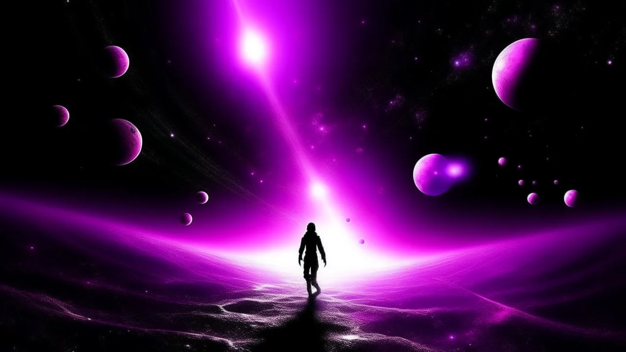 matrix universe, space, planets, god creation walking on light, purple