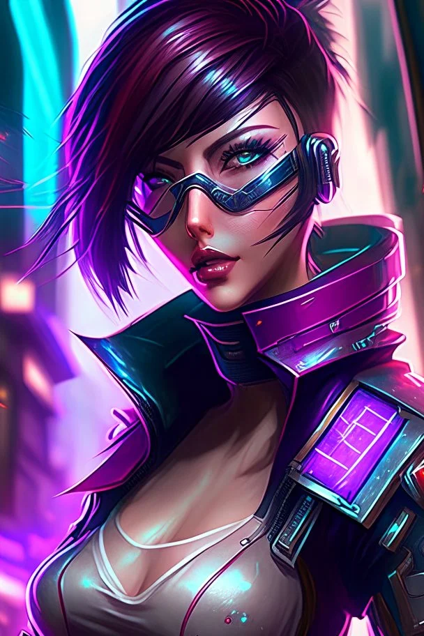 Fiora from league of legends in cyberpunk style