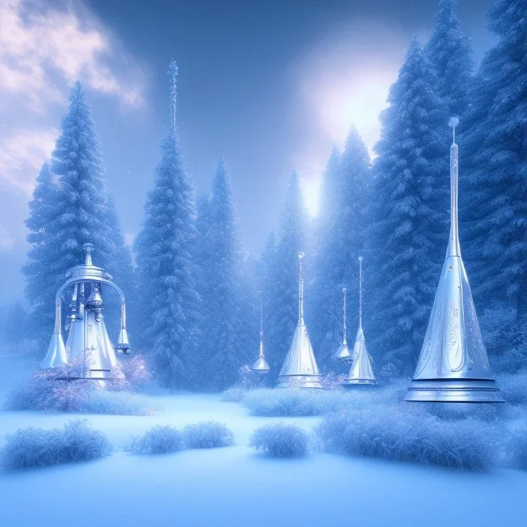 winter landscape, bells, ice, dreamy, science fiction