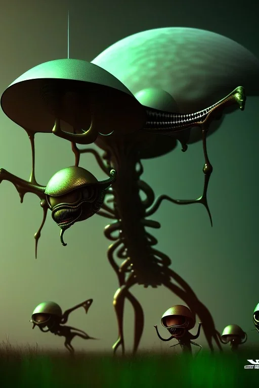 aliens invade clean art NFT, blender 3d