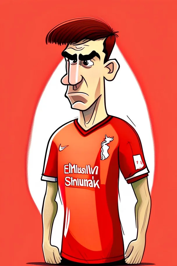 Draw me as a football player in a cartoon style at a 90 degree angle wearing a Liverpool T-shirt