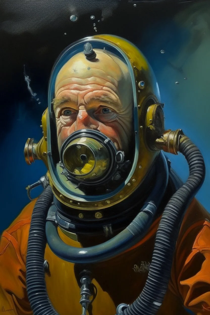 Big nose diver, prize winning oil painting