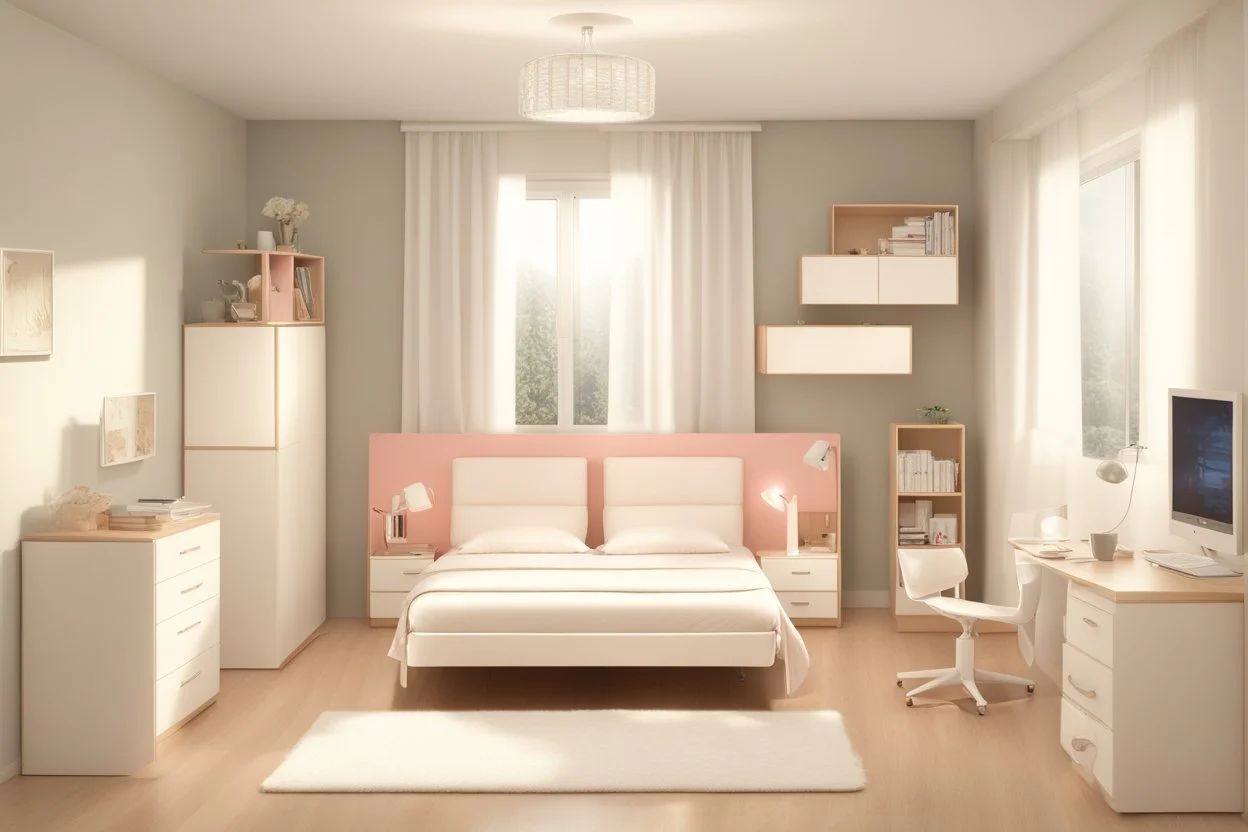 A youthful room with a PC and a bed 190 cm, 90 cm wide, and RGP side lighting model 2024