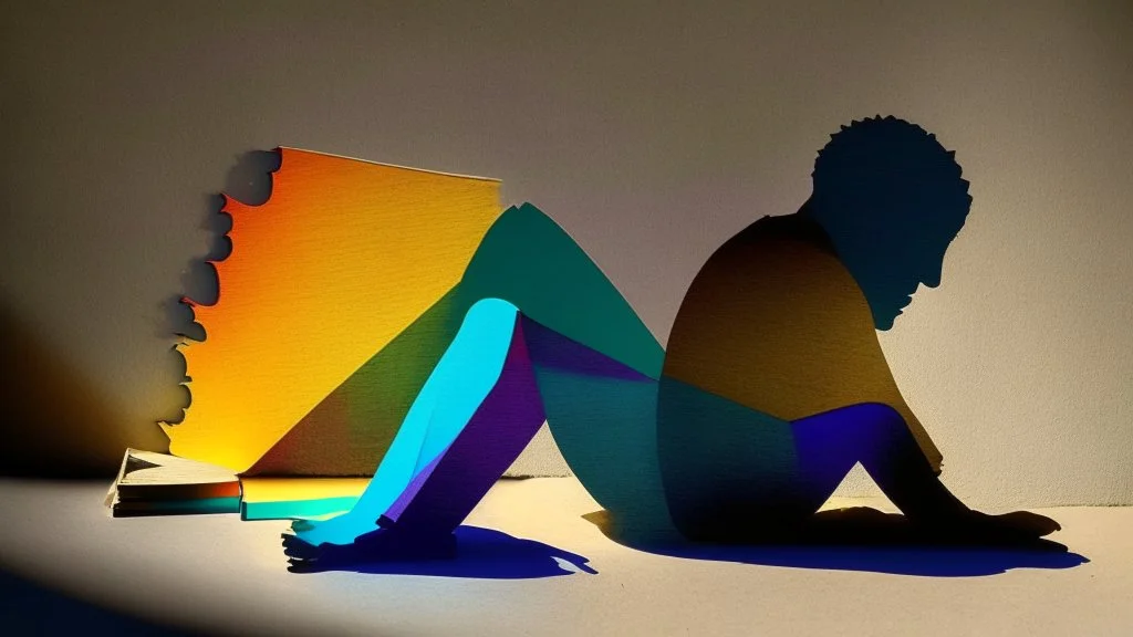 shadow made of different colors of a sitting person reading