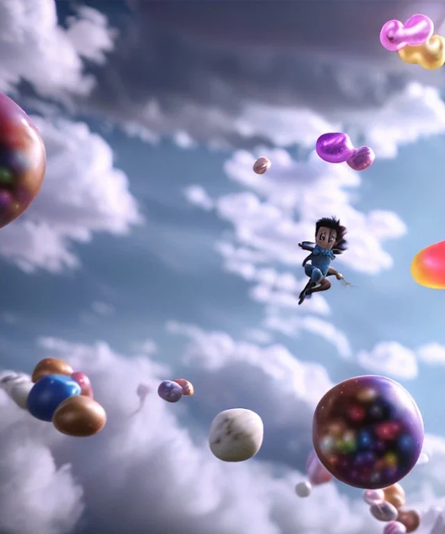 Ultra realistic speed clouds sky scene, wide angle view, strong men falling down with many Childs, circus clothing style, feather color clothing, free jumping flying, many trinkets, hair monster, many jelly beans, balls, color smoke, smile, happy, extreme, wind, clouds sea, 20,000 feet altitude, stratosphere, soft color, highly detailed, unreal engine 5, ray tracing, RTX, lumen lighting, ultra detail, volumetric lighting, 3d, finely drawn, high definition, high resolution.