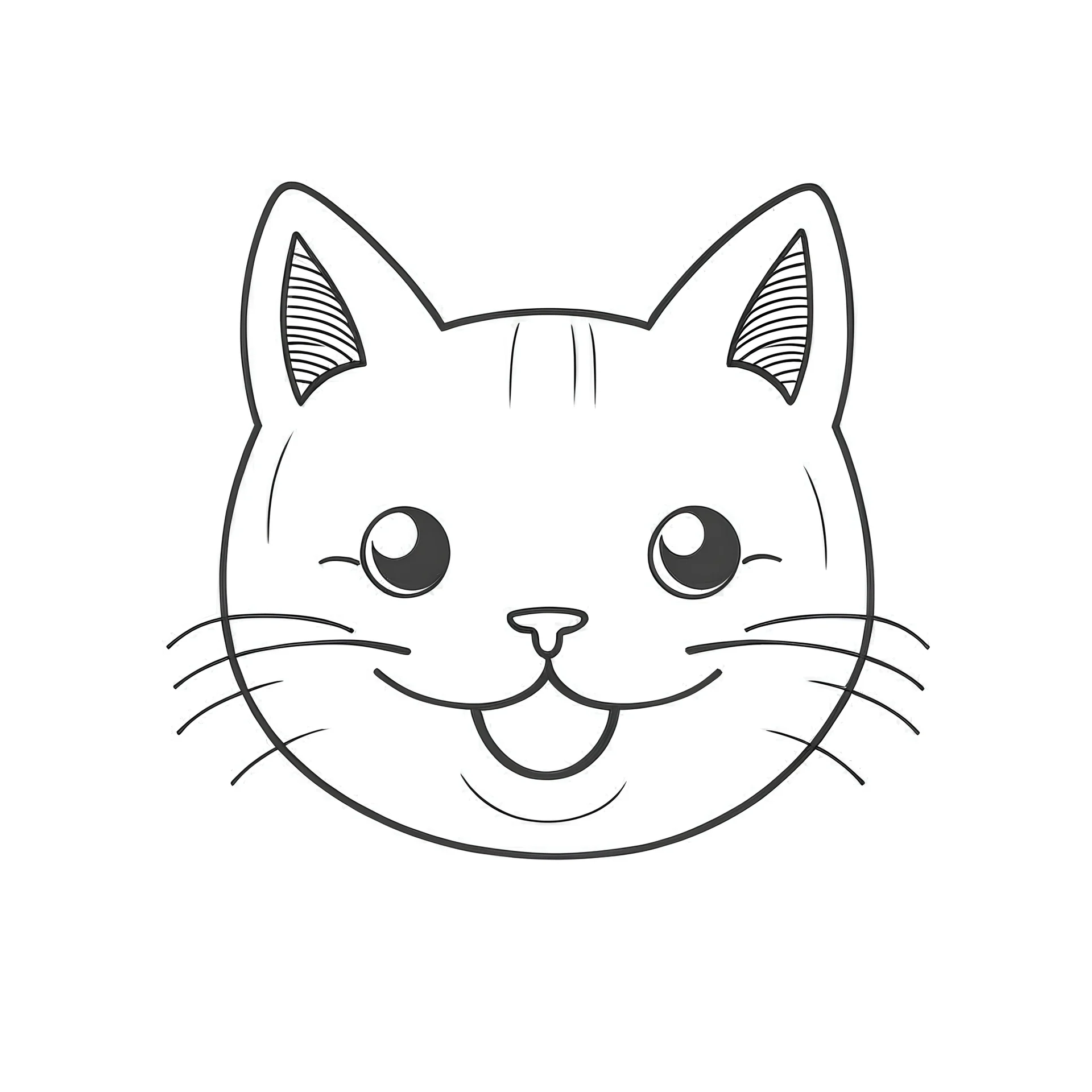 cute smiling cat, vector, white background, bold line art, minimal, for coloring page