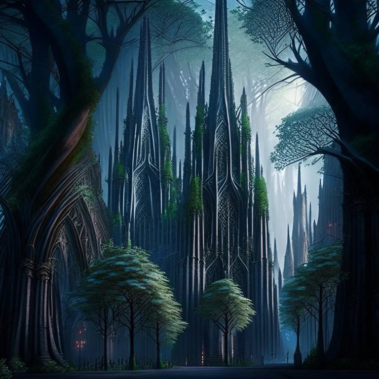 Gothic city cathedral gothic hyper-detailed digital art people 8k trees v