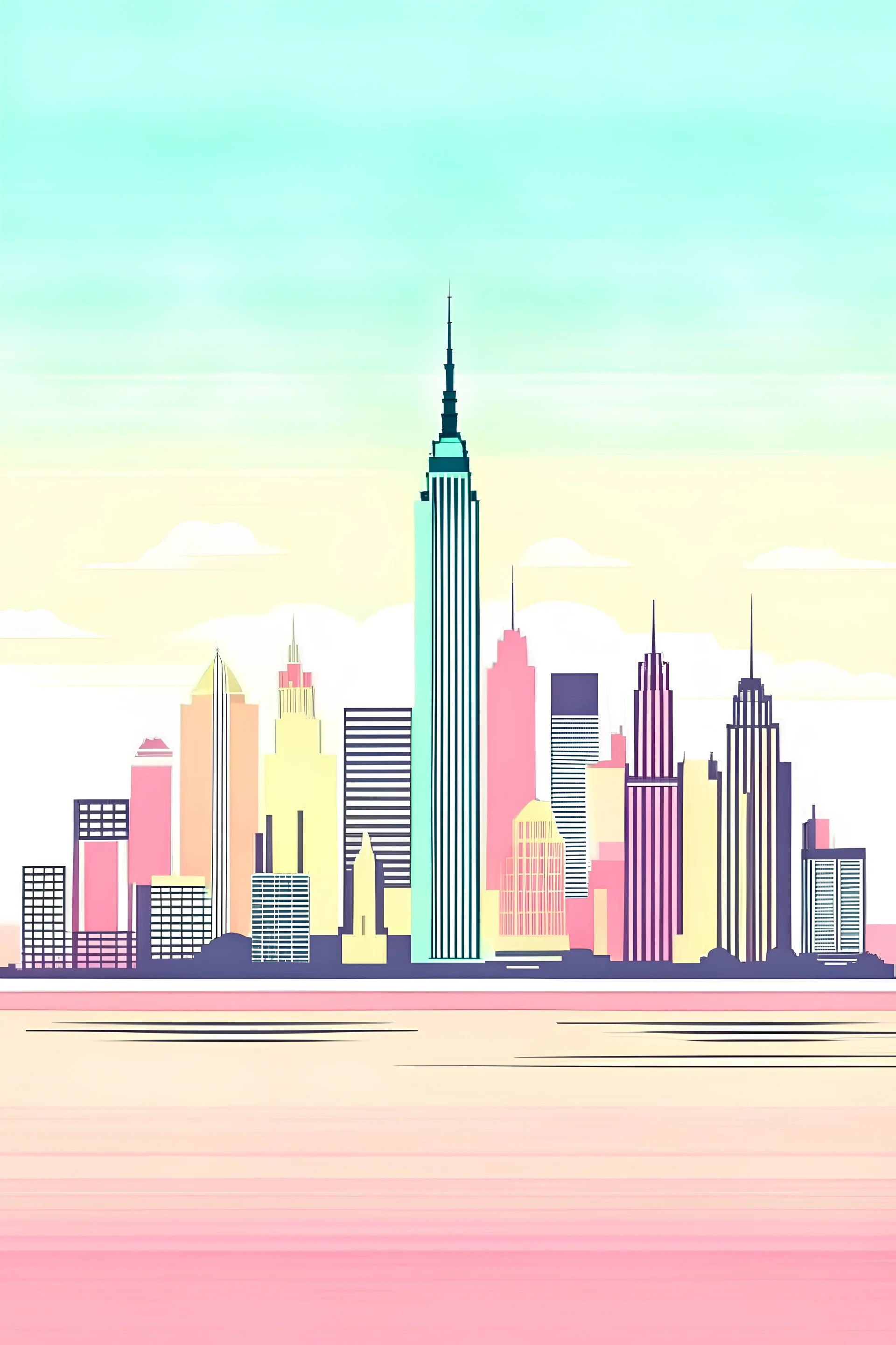 New York skyline Empire State Building art pastel color premium minimalistic illustration Text: New York City