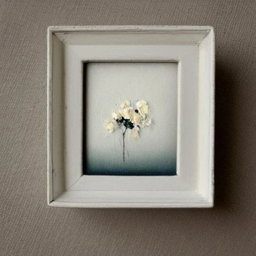 tiny oil painting of single long stem pressed flower, white canvas, moody, vintage, delicate arrangement, beautiful composition, etsy, aesthetic layout, plain solid white background