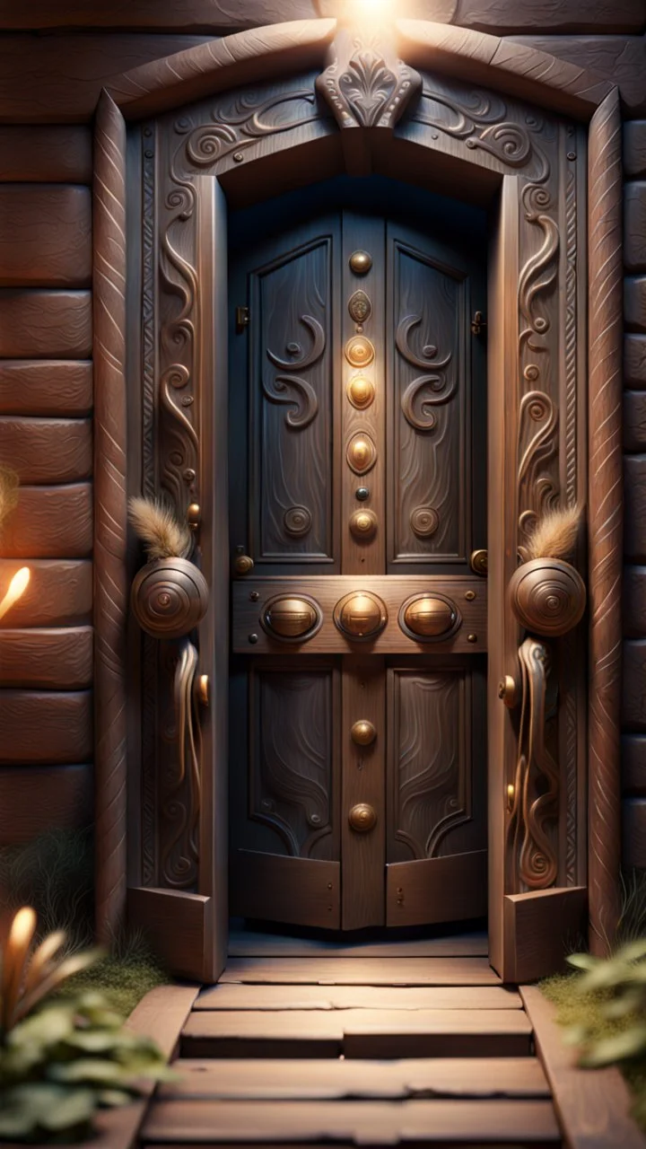 A magic door opening to one native a, high quality, high details , 8k, hyper realistic, magic style ,