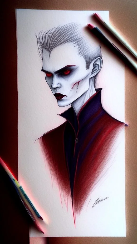 vampire drawing with colored pencils, minimalistic style drawing,