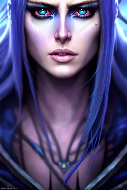 ( ( ( ( ( hyperrealist distant portrait of sylvanas windrunner on a blue planet where it rains colors. ) ) ) ) ) by donato giancola, fantasy, photorealistic, octane render, unreal engine, dynamic lighting, cute face, beautiful girl, beautiful, wlop, cute, perfect factions, perfect woman, trending on artstation, poster, volumetric lighting, very detailed faces, 4 k, award winning