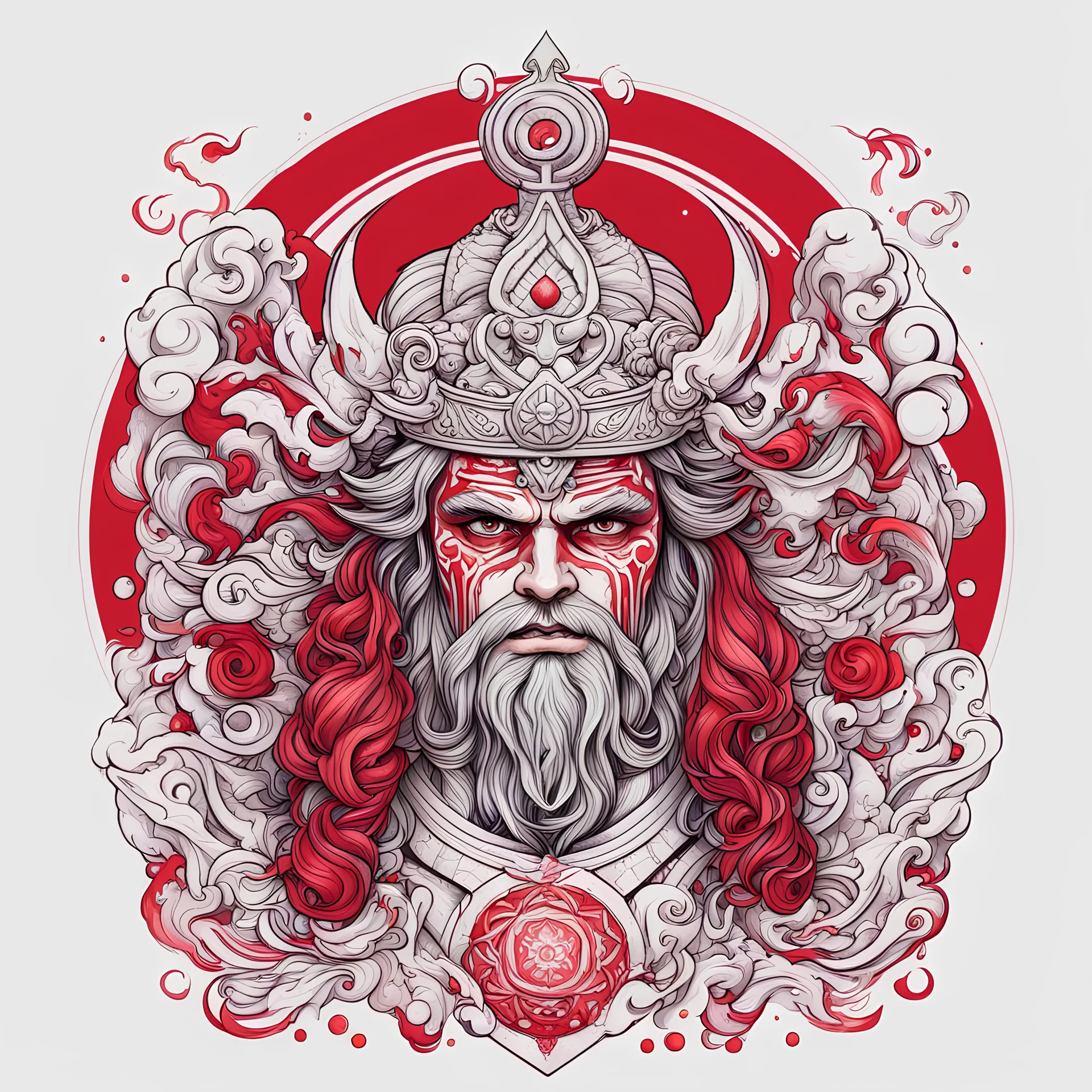 The picture is a minimalist drawing, on a pure white background. Content is a red and black background for the tattoo "Slavic god Perun" Candy art style! Candyland art!! “ digital illustration” artstation, poster art,