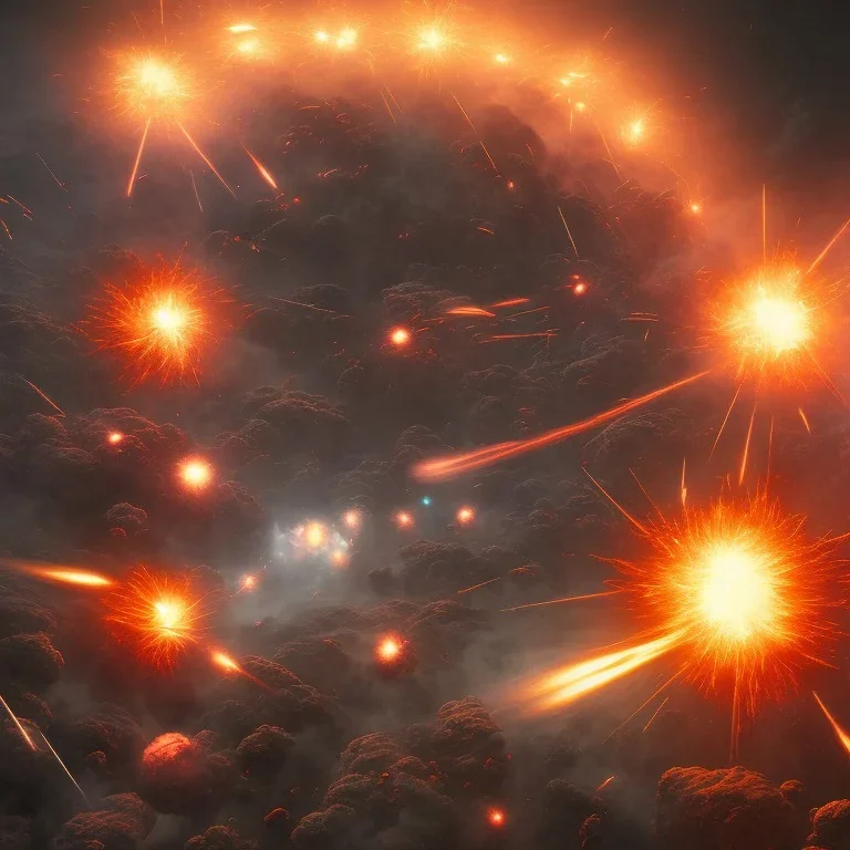 atomic explosion, huge battle scene