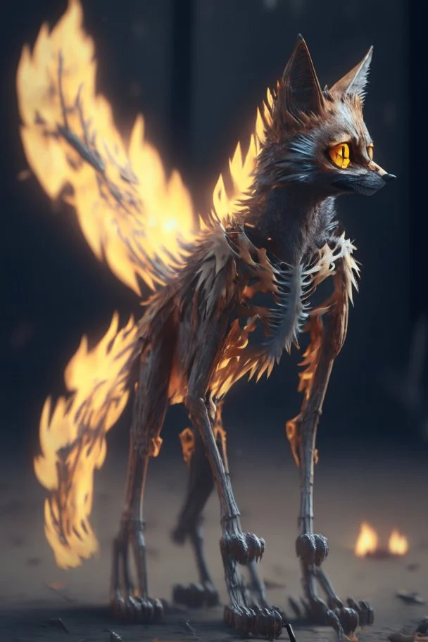 Wolf cat bird fire skeleton fused ,hdr, 16k, octane effect, unreal engine, cinema 4d