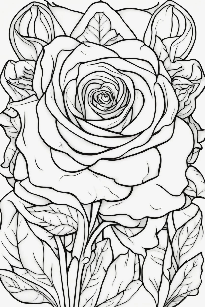 flowers coloring page for kids, rose, cartoon style, thick outline, low details, no shading, no color