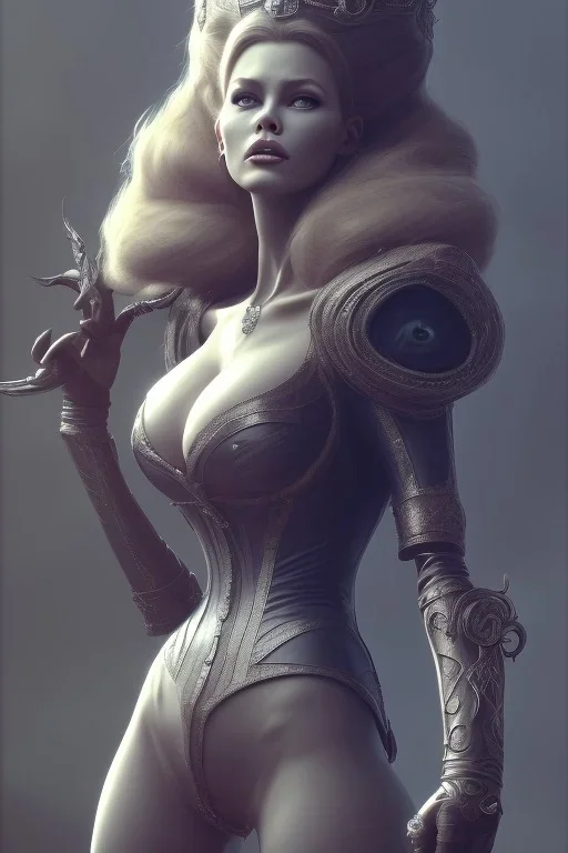 Brigitte Bardot as evil queen in black leather, leather, busty, cleavage, angry, stern look. character design by cory loftis, fenghua zhong, ryohei hase, ismail inceoglu and ruan jia. unreal engine 5, artistic lighting, highly detailed, photorealistic, fantasy.