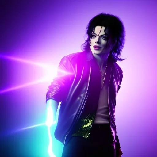 Michael Jackson,purple light effect, closed eyes, rtx, reflection, 8k, glow, winning photography, caustics