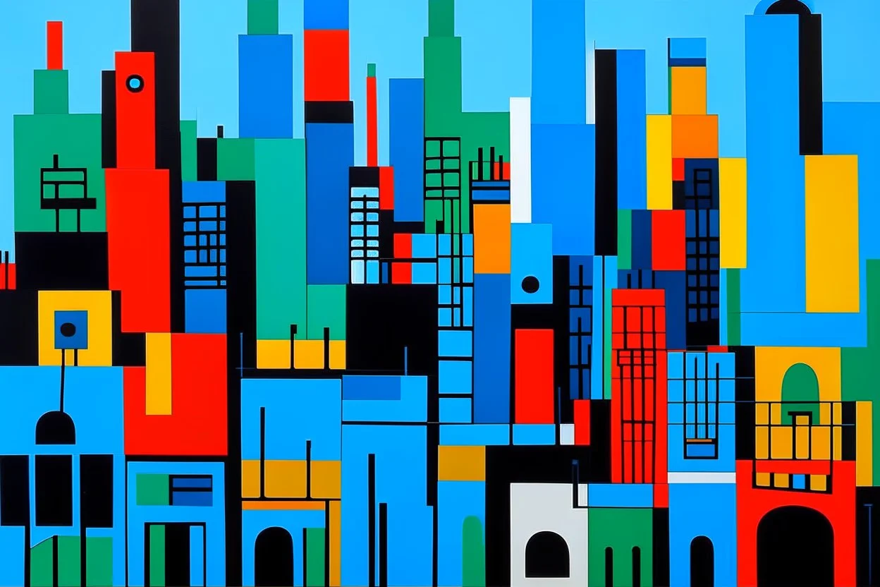 A blue city near a metropolis painted by Stuart Davis