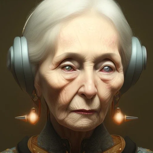 old lady character, ominous, waist up portrait, intricate, oil on canvas, masterpiece, expert, insanely detailed, 4k resolution, retroanime style, cute big circular reflective eyes, cinematic smooth, intricate detail , soft smooth lighting, soft pastel colors, painted Renaissance style