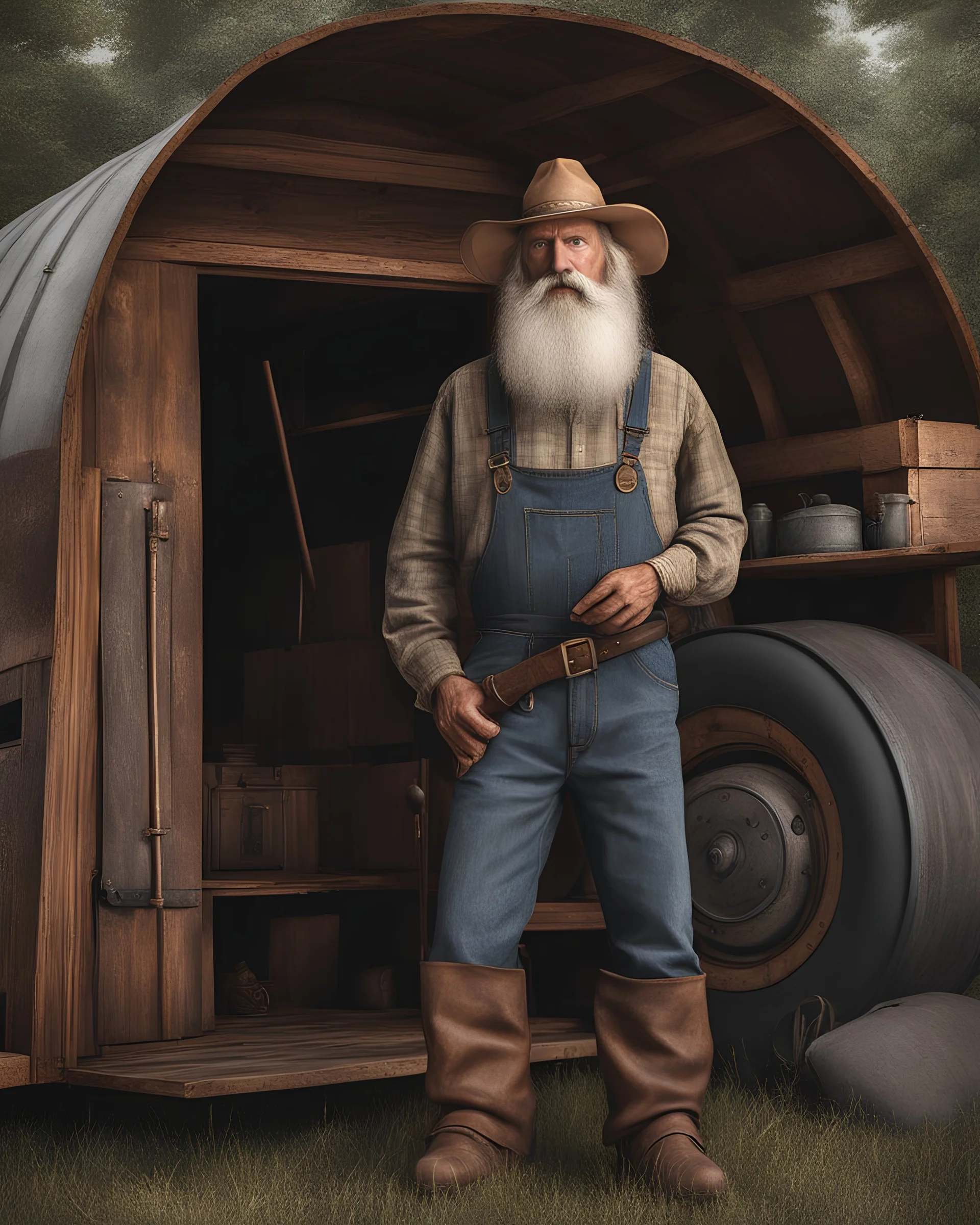 full body picture of a old long haired and long bearded, insane kentucky hill billy trailer trash farmer , with gigantic ears, award winning hyperrealistic, !!, award winning 3d render, digital artist, award winning digital art, profile picture 2048px, hyperrealistic picture