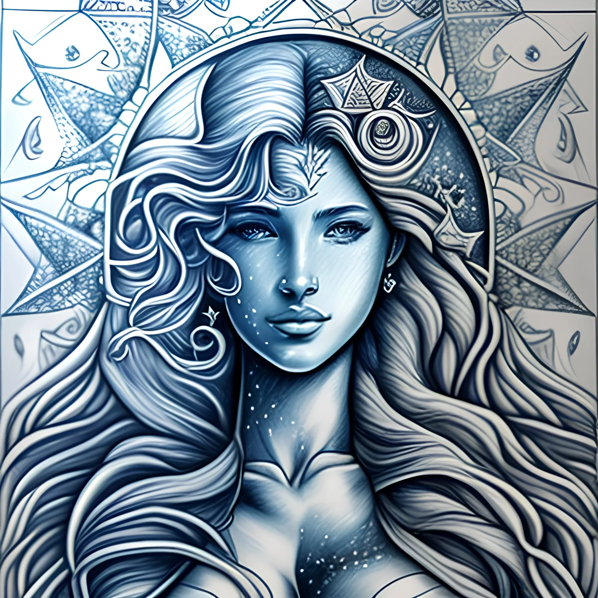 Wassermann, Sternzeichen, ultra detailed, sketched, pencil