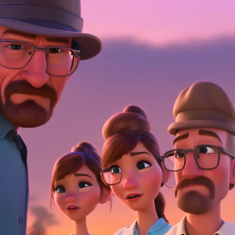 Walter White and his family, 8k, realistic face, with a fedora, sunset background,