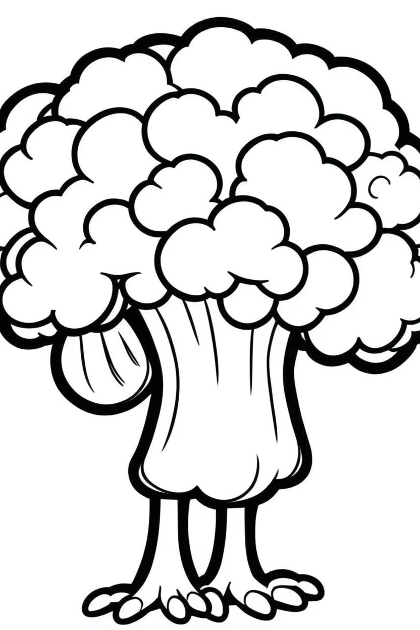 coloring page with broccoli, Very Simple, very Bold outlines, black and white, no shadows,