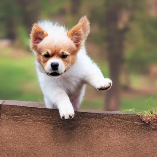 a puppy jumping over a ravine\