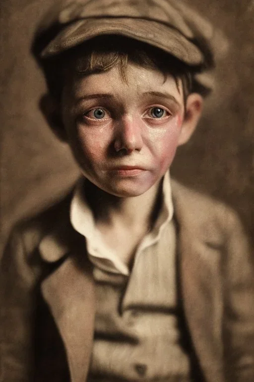 oliver twist, crying boy, oil on face, 1890 clothes