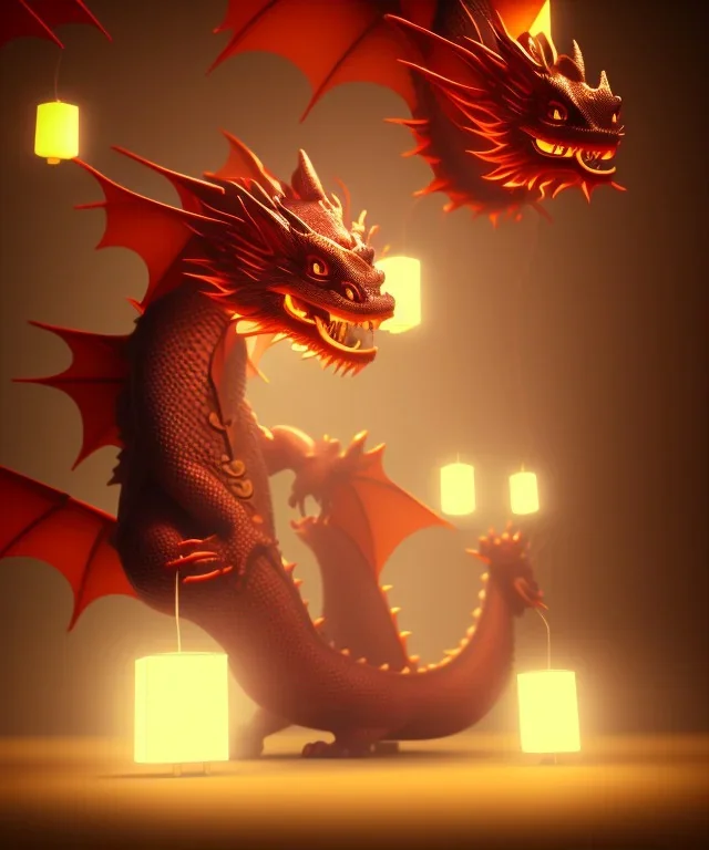 cute chinese baby dragon surrounded by lanterns, colorful detailed photo realistic 3d pixar render 4k, trending on artstation