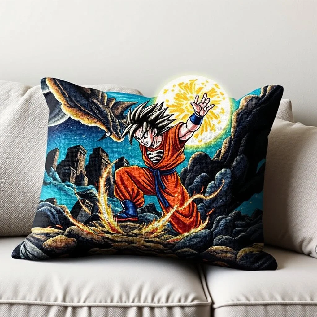 Intricate Anime Needlepoint, Dragonball Z dramatic scene, den couch cushions