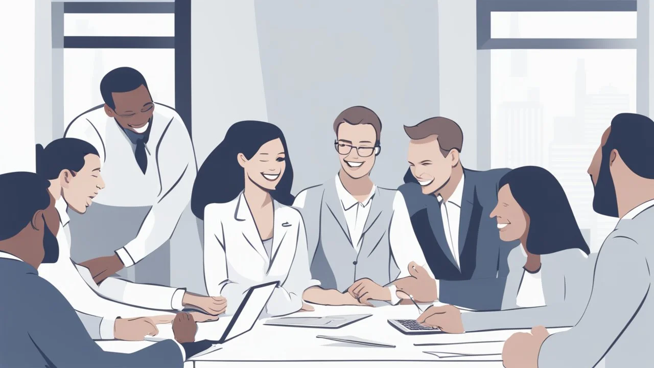 Certainly, here is a description of the ideal image for the article about "Successful Recruitment Strategies in the Business World" in English: The image depicts a group of happy and motivated employees in a professional work environment. In the center of the image, there is a manager or leader explaining successful recruitment principles to their team. The employees are shown actively engaging and participating in a discussion about the company's future. The image conveys a positive message ab