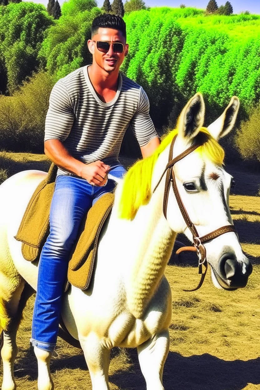 Cristiano Ronaldo is riding a donkey .