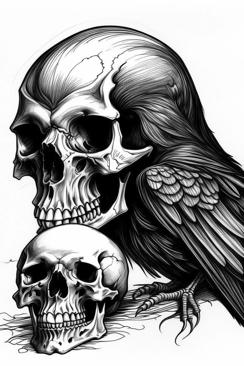 raven and skull sketch artistic
