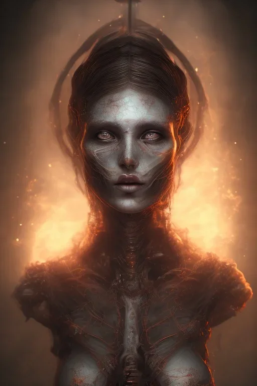 A portrait of an ethereal mummy sofia bruttela, Fire theme art, Dark moody night atmosphere, 8K, close-up face, anatomically perfect face, ignore NSFW, apocalypse,