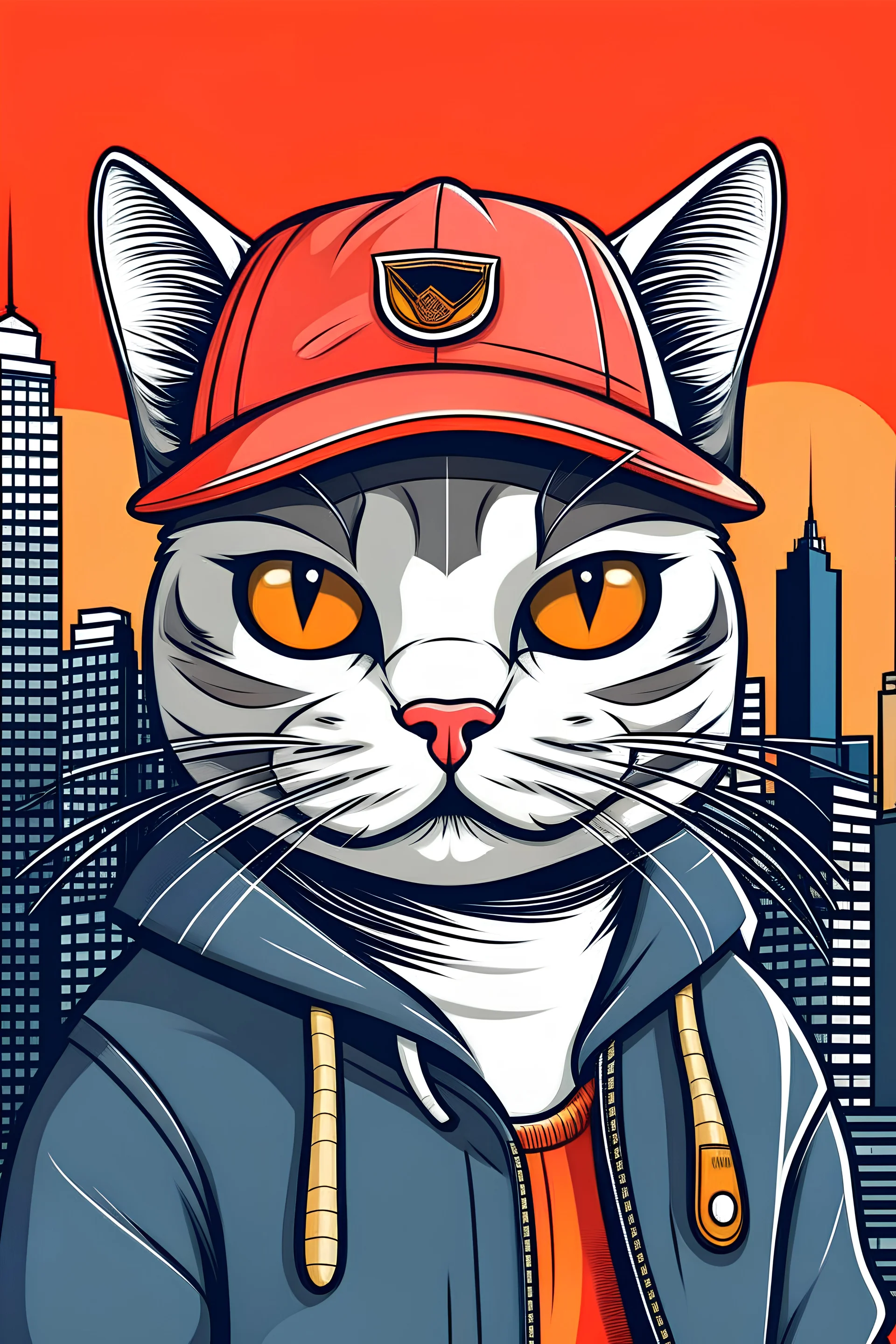 cat portrait like cartoon network style old school hip hop style new york background