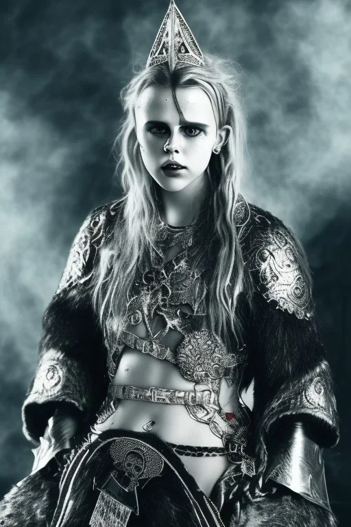 Danish singer MØ face, darkness style witch smiling end hell sureal blade high blood horn